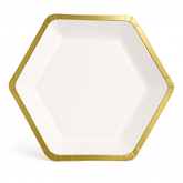 Elegant White Hexagon 9" Metallic Paper Plates